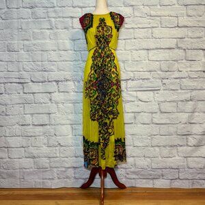 Anthropologie Hemant & Nandita Yellow Silk Floral Embroidered Midi Dress